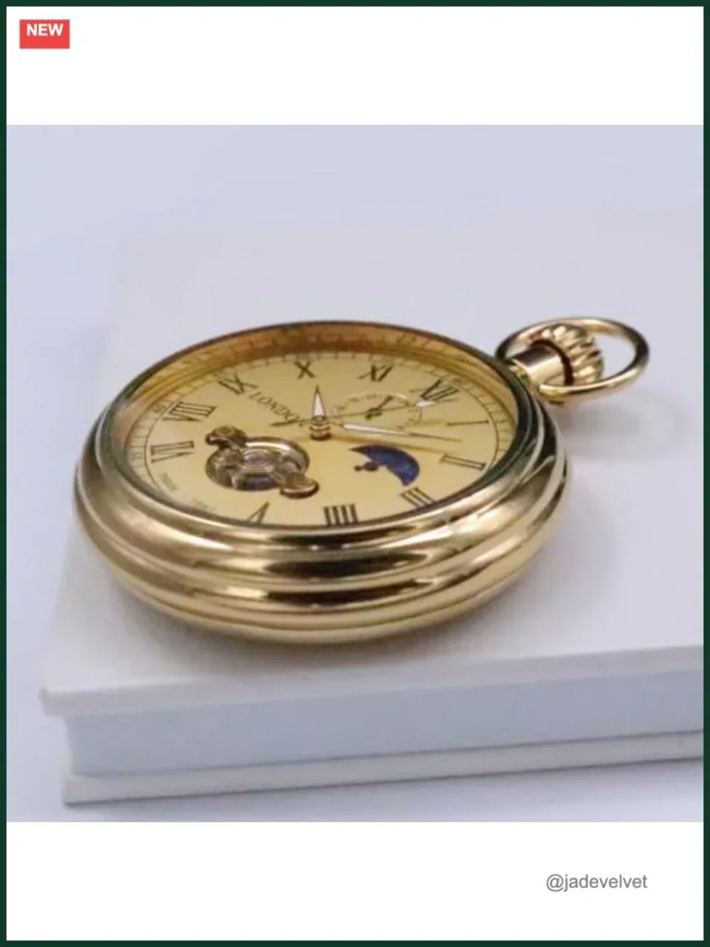 Vintage Mechanical Pocket Watch with Chain, Hand Wind, Moon Phase